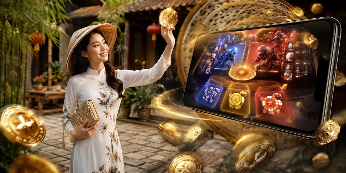 Người dùng tại Ninh Bình đội nón lá tham gia đặt cược jackpot trực tuyến qua điện thoại